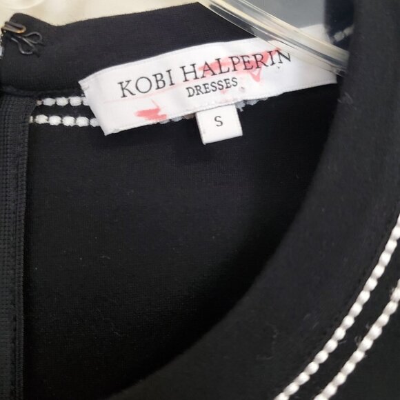 Kobi Halperin Dress Sz Small Bell Sleeve Stretch Knit Embroidered Above the Knee - Picture 5 of 7